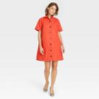 Women's Short Sleeve Button-up Trapeze Dress - Who What Wear Red