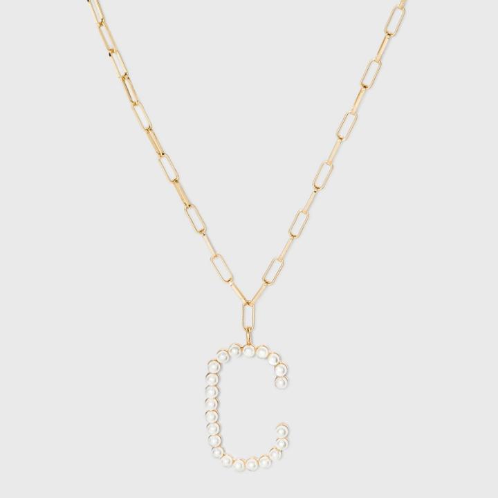 Sugarfix By Baublebar Pearl Initial C Pendant Necklace - Pearl, White