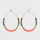 Coral, Green And Red Beaded Wire Hoop Earrings - A New Day Coral, Pink