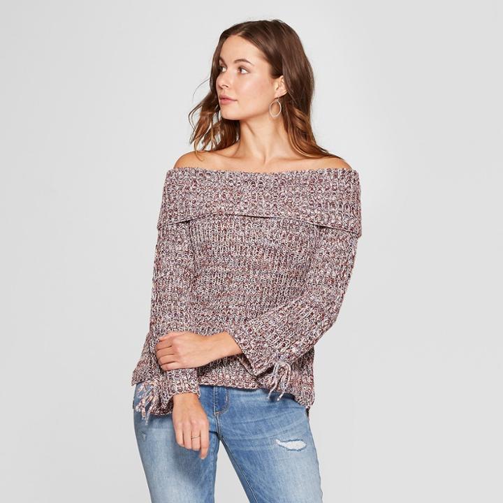 Women's Lace-up Long Sleeve Off The Shoulder Sweater - Knox Rose Burgundy