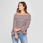 Women's Lace-up Long Sleeve Off The Shoulder Sweater - Knox Rose Burgundy