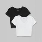Women's Short Sleeve V-neck Cropped 2pk Bundle T-shirt - Wild Fable Xs, Black/white