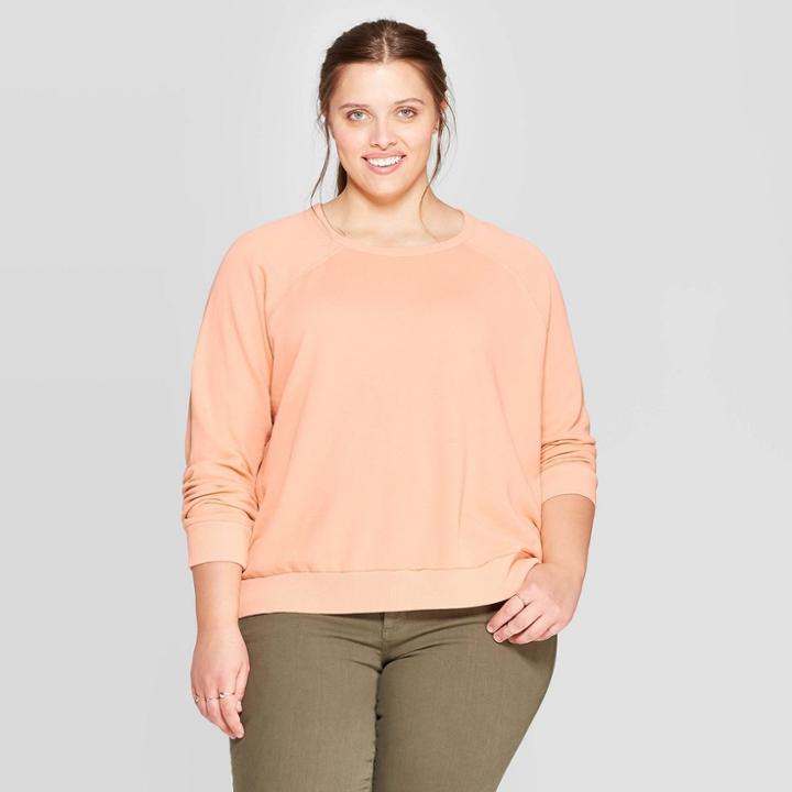 Women's Plus Size Long Sleeve Crewneck Sweatshirt - Universal Thread Peach (pink)