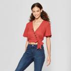 Women's Short Sleeve Button Front Wrap Top - Xhilaration Red