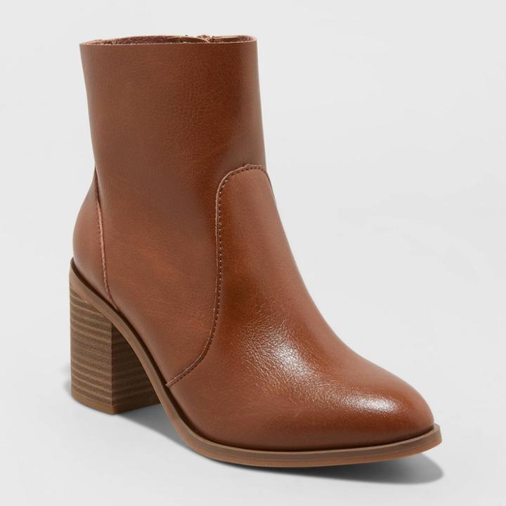 Women's Cleo Heeled Ankle Bootie - Universal Thread Cognac