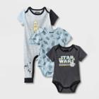 Baby Boys' 3pk Star Wars Romper Set - Gray Newborn