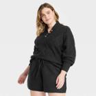 Women's Plus Size Henley Neck Button-front Pullover Sweater - Universal Thread Black