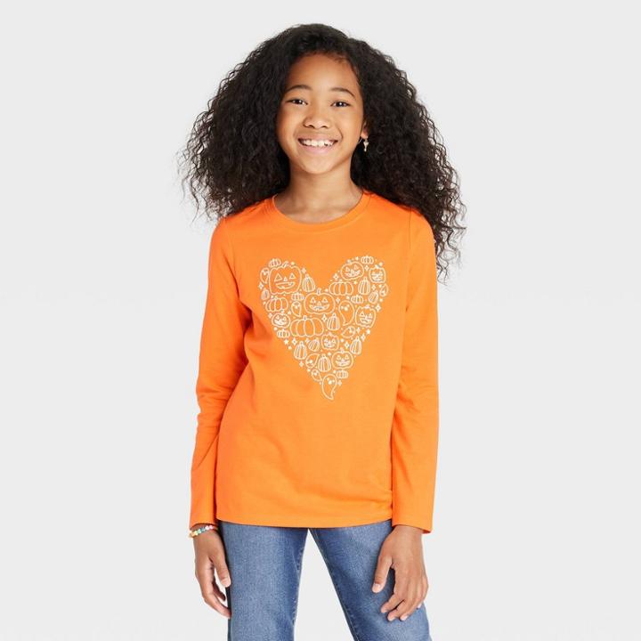 Girls' Halloween Long Sleeve T-shirt - Cat & Jack Dark Orange