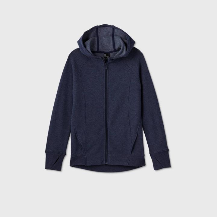 Girls' Fleece Full Zip Hoodie Sweatshirt - All In Motion Navy