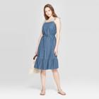 Women's Sleeveless Shoulder Square Neck Knee Length Tie Denim Dress - Universal Thread Blue