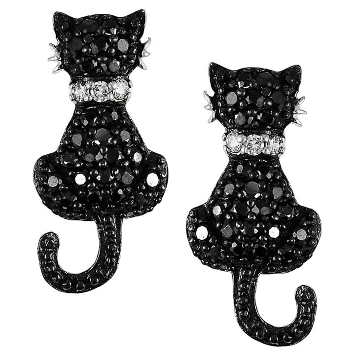 Journee Collection 2/5 Ct. T.w. Round-cut Cubic Zirconia Cat Stud Pave Set Earrings In Sterling Silver - Black, Girl's
