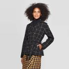 Women's Plaid Turnover Collar Front Button-down Swing Trench Jacket - Who What Wear Black M, Women's,