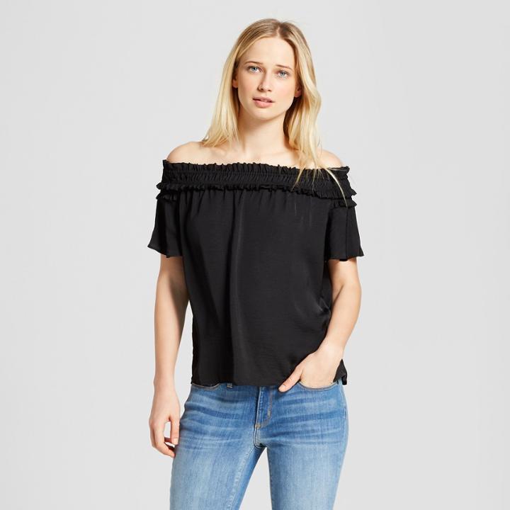 Women's Short Sleeve Smocked Blouse - Who What Wear Black