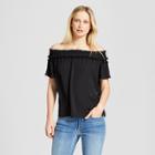 Women's Short Sleeve Smocked Blouse - Who What Wear Black