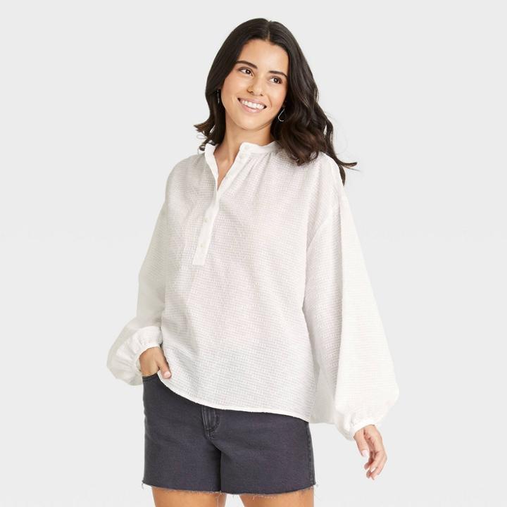 Women's Balloon Long Sleeve Poet Blouse - Universal Thread White