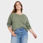 Women's Plus Size Long Sleeve T-shirt - Universal Thread Dark Green