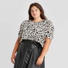 Women's Leopard Print 3/4 Ruffle Sleeve Sweatshirt - Who What Wear Pink