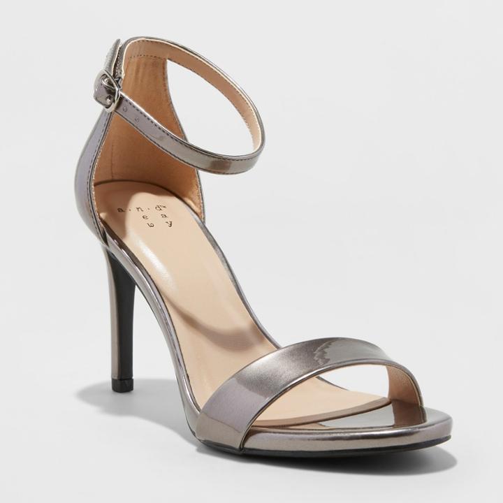 Women's Myla Satin Metallic Stiletto Pump Heel Sandal - A New Day Pewter