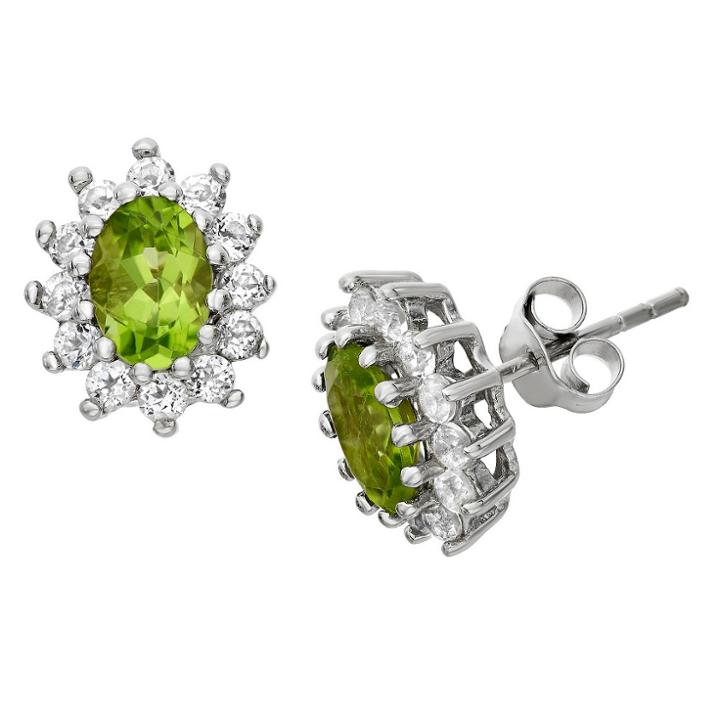 Tiara Sterling Silver Oval-cut Peridot Flower Stud Earrings, Women's