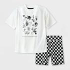 Girls' Floral & Checkered Pajama Set - Art Class Cream/black