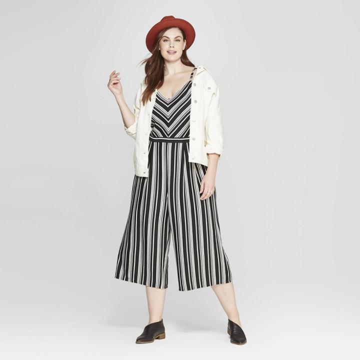 Women's Plus Size Striped Sleeveless Knit Jumpsuit - Universal Thread Black X