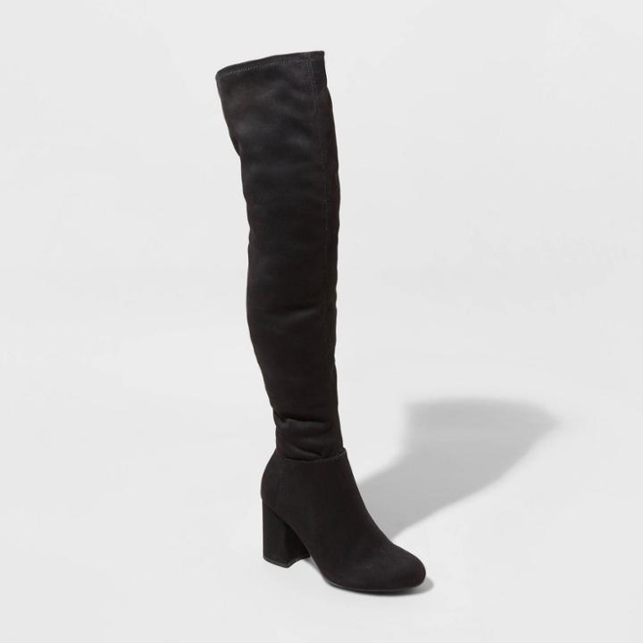 Women's Tonya Microsuede Heeled Fashion Boots - A New Day Black