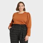 Women's Plus Size High Cuff French Terry Sweatshirt - A New Day Brown