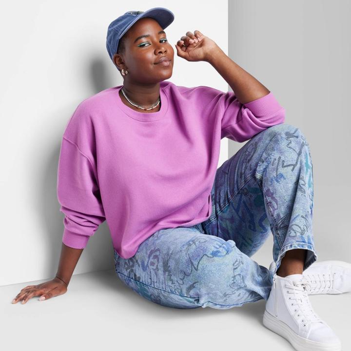 Women's Plus Size Raw Hem Cropped Sweatshirt - Wild Fable Vibrant Purple