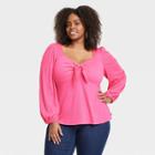 Women's Long Sleeve Sweetheart Neck Tie-front Jersey T-shirt - Ava & Viv Pink