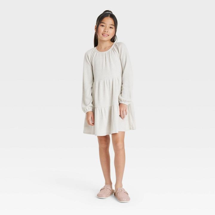 Girls' Tiered Long Sleeve Dress - Cat & Jack Oatmeal Heather