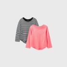 Toddler Girls' 2pk Long Sleeve Striped And Sparkle T-shirt - Cat & Jack Black/pink