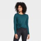 Women's Long Sleeve Twist-front T-shirt - All In Motion Teal Xs, Women's, Blue