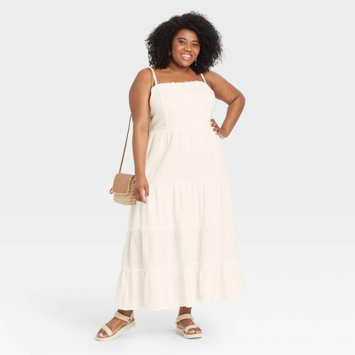 Women's Plus Size Sleeveless Tiered Dress - Knox Rose White