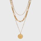 Disc Charm And Chain Layered Necklace - Universal Thread Gold