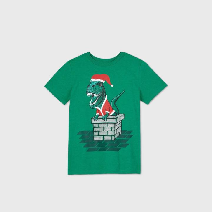 Boys' Short Sleeve Christmas Dinosaur Graphic T-shirt - Cat & Jack Green