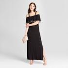 Women's Knit Ruffle Maxi Dress With Tassel Trim - Vanity Room Black