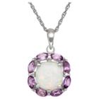 Tiara Cushion-cut Opal And Amethyst Pendant In Sterling Silver, Girl's, Opal/amethyst