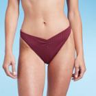 Women's Ribbed High Leg Extra Cheeky Bikini Bottom - Shade & Shore Dark Red
