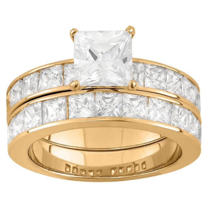 Tiara 6.36 Ct. T.w. Princess-cut 2 Piece Bridal Ring Set In 14k Gold Over Silver - (10), Girl's, Yellow