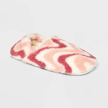 No Brand Women's Marble Cozy Fleece Pull-on Slipper Socks With Grippers - Pink