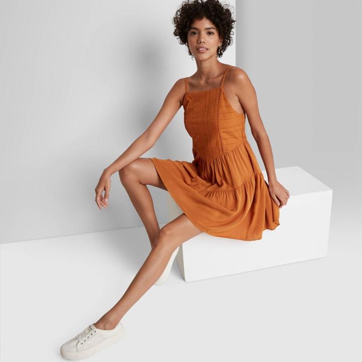 Women's Sleeveless Tiered Skater Dress - Wild Fable Rust