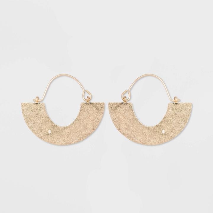Flat Half Circle Brass And In Worn Gold Hoop Earrings - Universal Thread Gold, Women's