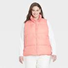 Women's Plus Size Puffer Vest - A New Day Pink