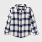 Toddler Boys' Long Sleeve Flannel Button-up Shirt - Cat & Jack White