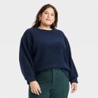 Women's Plus Size Sherpa Pullover Sweatshirt - A New Day Navy