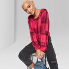 Women's Long Sleeve Tie Back Plaid Top - Wild Fable Pink