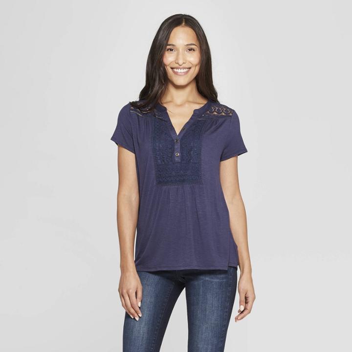 Women's Short Sleeve Henley Shirt - Knox Rose Navy