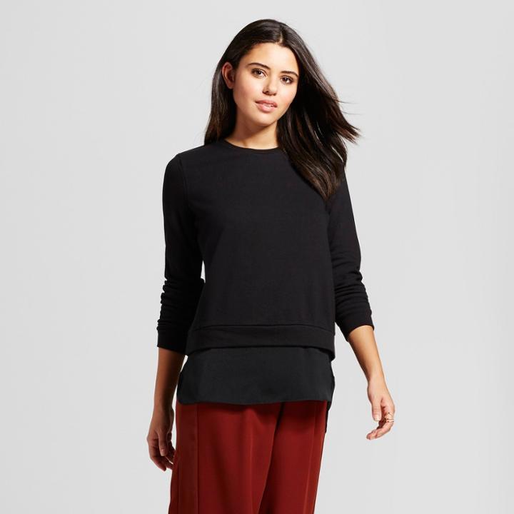 Women's Long Sleeve Layered Sweater Shirt - Mossimo Black