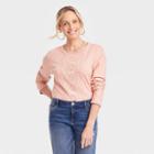 Women's Long Sleeve Crewneck Lace Top - Knox Rose Coral Pink
