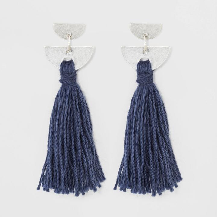 Half Circle With Drop Tassel Earrings - Universal Thread Blue